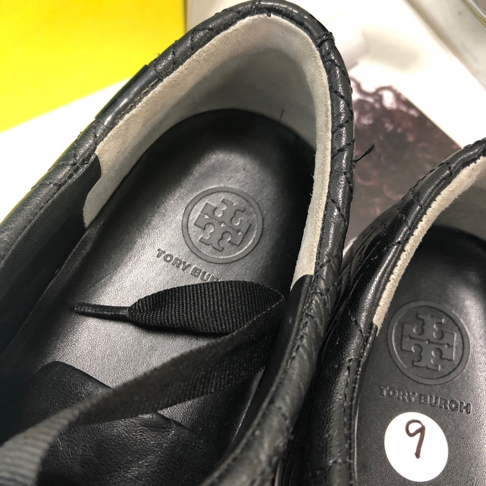 Tory Burch Black Leather Marion Quilted Sneakers - Picture 8 of 8